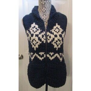American Eagle Outfitters Navy Wool Chunky Knit Shawl Collar Sweater Vest Size M